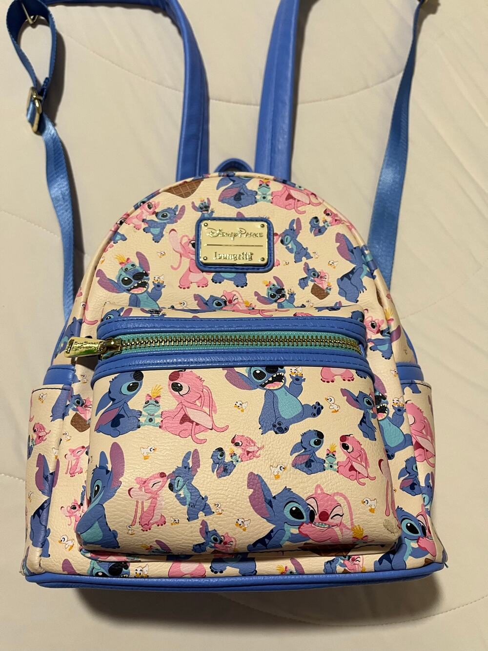 Loungefly Disney Parks Stitch and Angel Ice Cream AOP Mini Backpack Blue Trim
